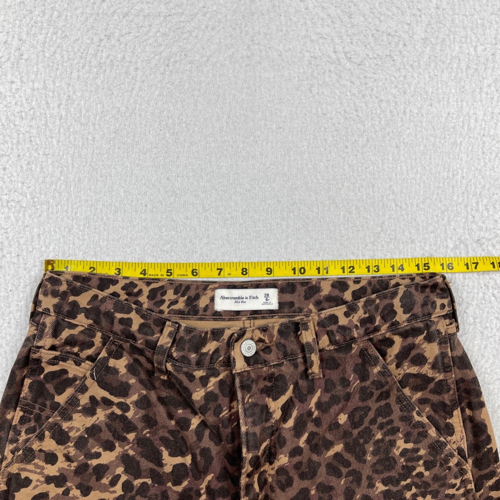 Abercrombie & Fitch Leopard Print Jeans Womens 28 Brown Mid Rise Straight Leg - Picture 5 of 10